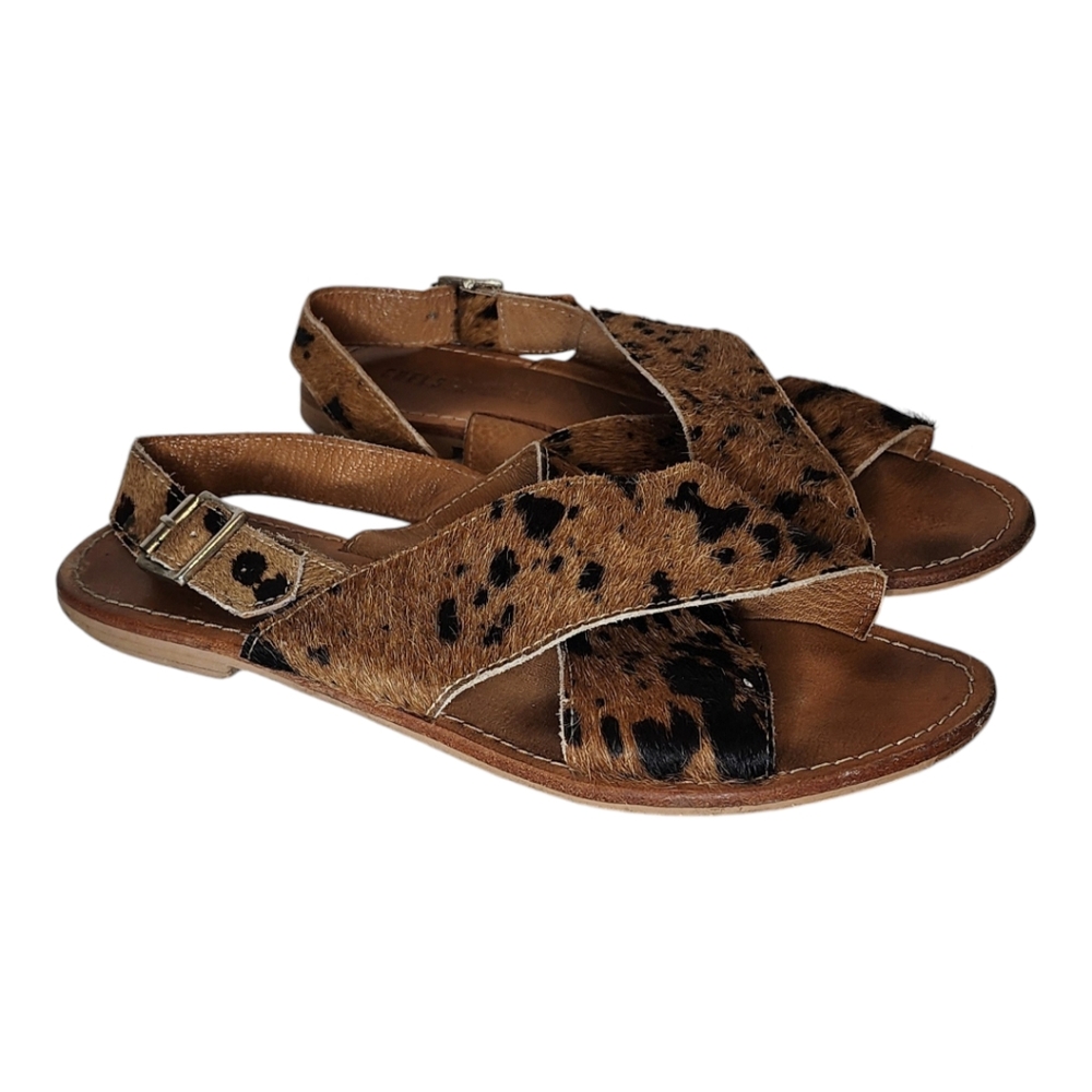 Chelsea Crew Brown and Black Pony Hair Leather Sandals size 7‎
